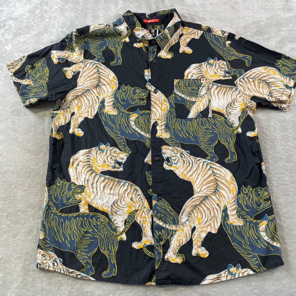 Roark Journey Aloha Japan Shirt Mens XL Black Tiger Casual Asian Light Preppy